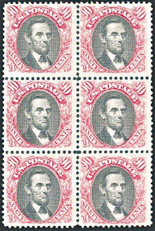 美国1869年林肯六方连邮票拍出新高价