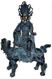 明代大型"骑犼观音"铜像 亮相天津海天拍卖(图)
