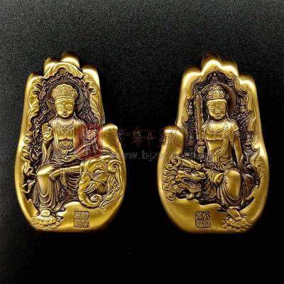 中国佛像纪念铜章  文殊菩萨和普贤菩萨 一对两枚