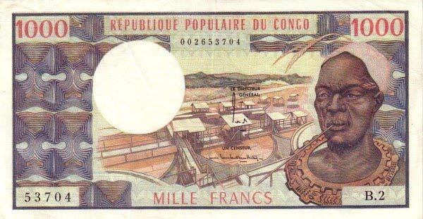 刚果共和国 Pick 03a ND1974-78年版1000 Francs 纸钞 