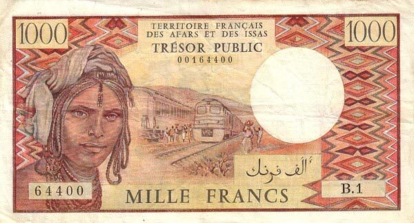 吉布提 Pick 34 ND1975年版1000 Francs 纸钞 