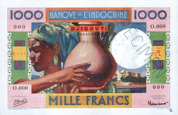 吉布提 Pick 20s ND1946年版1000 Francs 纸钞 