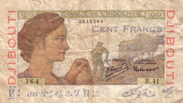 吉布提 Pick 19A ND1946年版100 Francs 纸钞 