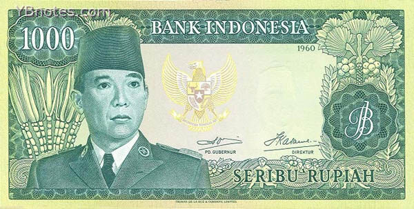印度尼西亚 Pick 088a 1960年版1000 Rupiah 纸钞 