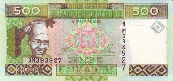 几内亚 Pick 39 2006年版500 Francs 纸钞 