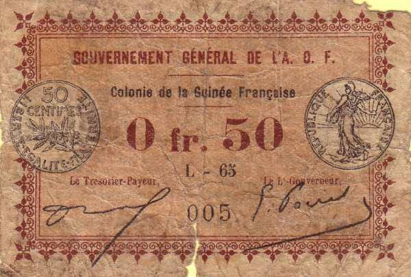 几内亚 Pick 01d 1917.2.11年版0.50 Franc 纸钞 