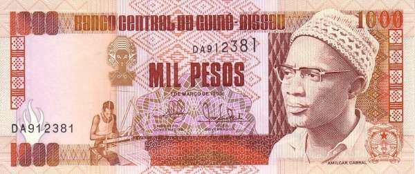 几内亚比绍 Pick 13a 1990.3.1年版1000 Pesos 纸钞 