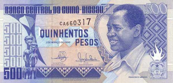 几内亚比绍 Pick 12 1990.3.1年版500 Pesos 纸钞 
