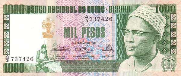 几内亚比绍 Pick 08b 1978.9.24年版1000 Pesos 纸钞 