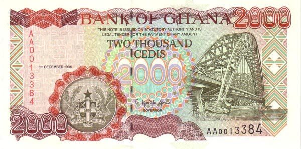 加纳 Pick 33a 1996.12.5年版2000 Cedis 纸钞 