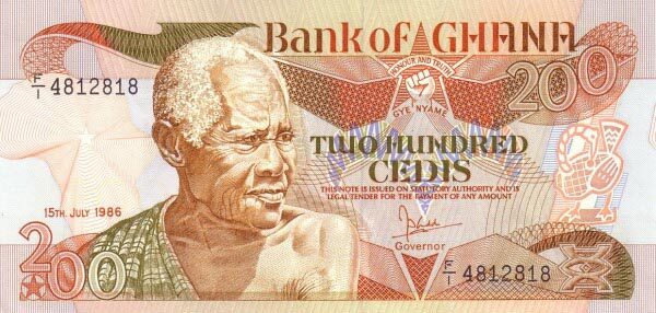加纳 Pick 27a 1986.7.15年版200 Cedis 纸钞 