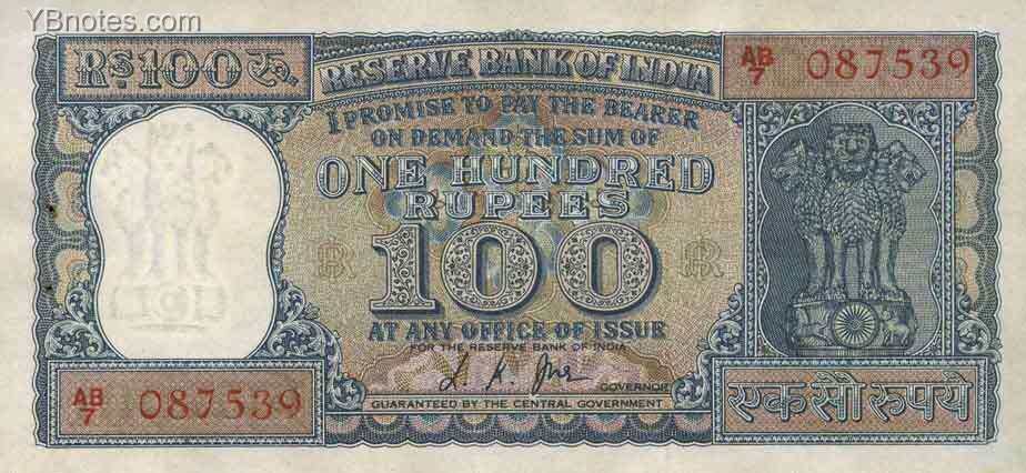 印度 Pick 062b ND年版100 Rupees 纸钞 