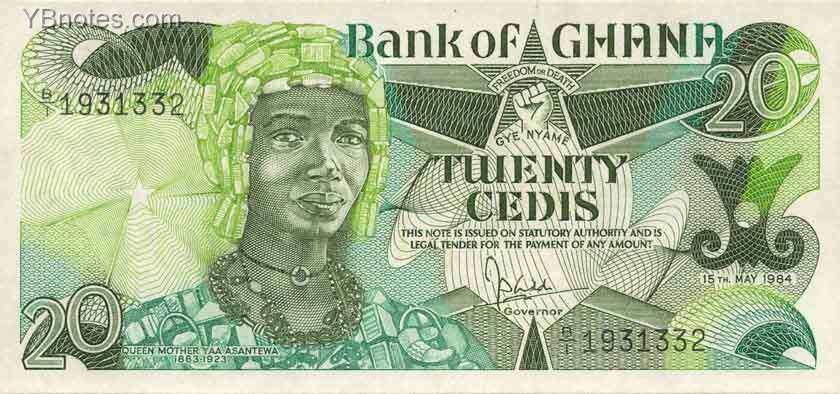 加纳 Pick 24 1984年版20 Cedis 纸钞 