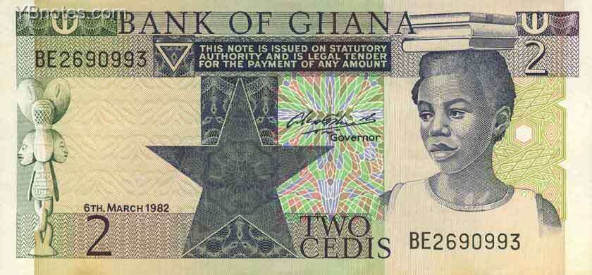 加纳 Pick 18d 1982年版2 Cedis 纸钞 