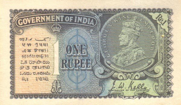 印度 Pick 014a 1935年版1 Rupee 纸钞 