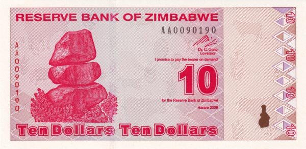 津巴布韦 Pick 94 2009年版10 Dollars 纸钞 