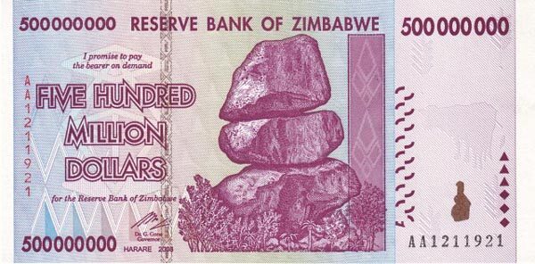 津巴布韦 Pick 82 2008年版500,000,000 Dollars 纸钞 148x74
