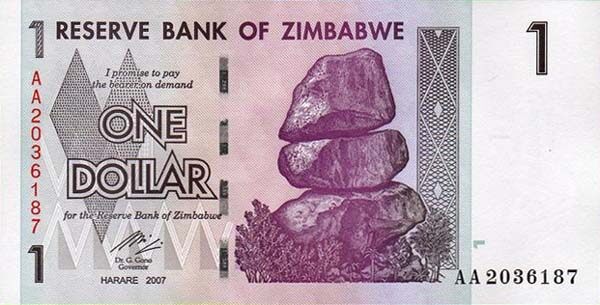 津巴布韦 Pick 65 2007(2008)年版1 Dollar 纸钞 