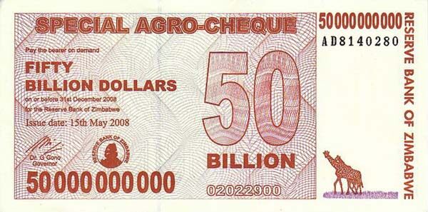 津巴布韦 Pick 63 2008年版50,000,000,000 Dollars 纸钞 