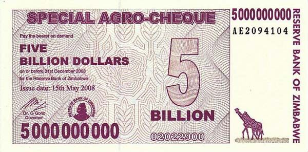 津巴布韦 Pick 61 2008年版5,000,000,000 Dollars 纸钞 150x72.5
