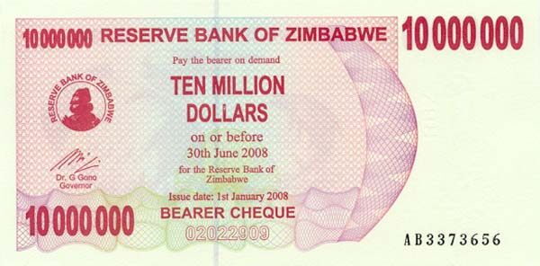津巴布韦 Pick 55 2008.1.1年版10,000,000 Dollars 纸钞 