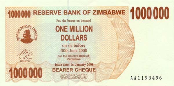 津巴布韦 Pick 53 2008.1.1年版1,000,000 Dollars 纸钞 