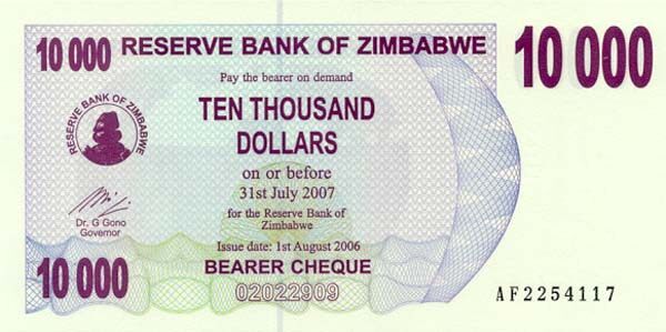 津巴布韦 Pick 46 2006.8.1年版10,000 Dollars 纸钞 