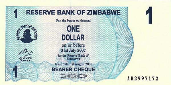 津巴布韦 Pick 37 2006.8.1年版1 Dollar 纸钞 