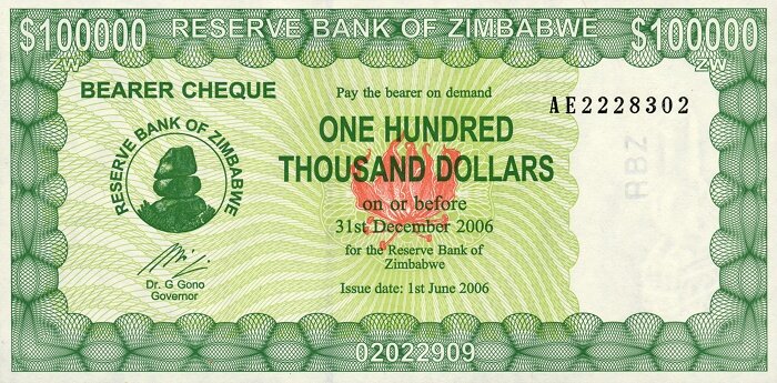 津巴布韦 Pick 32 2006.6.1年版100,000 Dollars 纸钞 