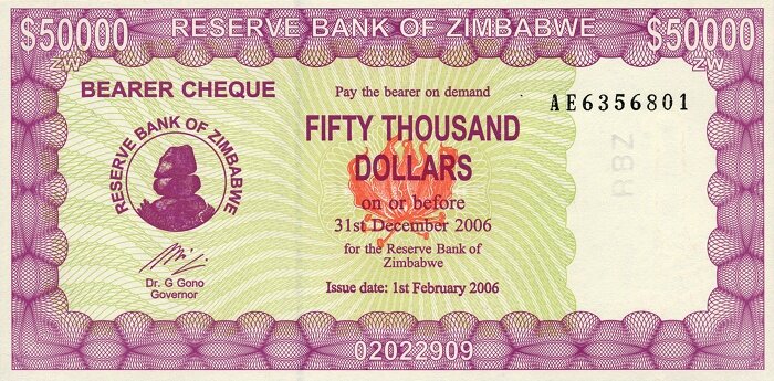 津巴布韦 Pick 30 2006.2.1年版50,000 Dollars 纸钞 