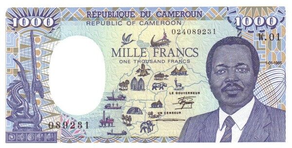 喀麦隆 Pick 25 1985.1.10年版1000 Francs 纸钞 