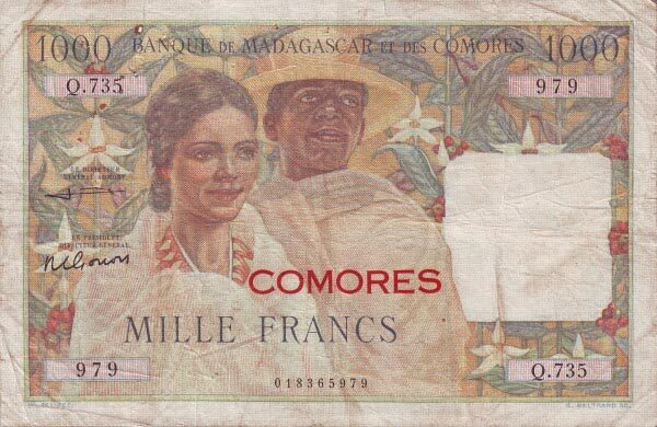 科摩罗 Pick 05b ND1960-63年版1000 Francs 纸钞 