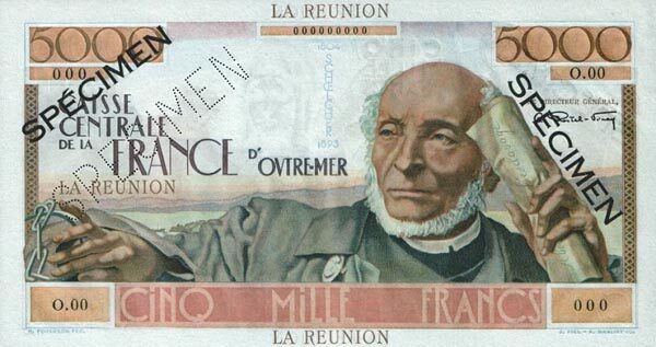 留尼旺 Pick 48s ND1947年版5000 Francs 纸钞 