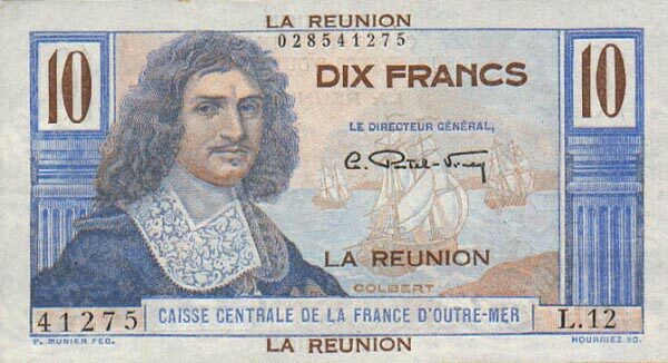 留尼旺 Pick 42a ND1947年版10 Francs 纸钞 