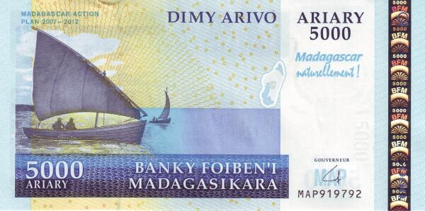 马达加斯加 Pick New ND2008年版5000 Ariary 纸钞 150x75