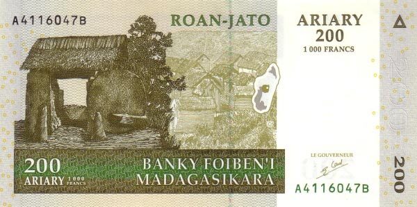 马达加斯加 Pick 87 2004年版200 Ariary 纸钞 126x63