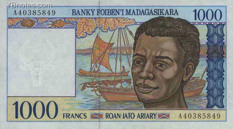 马达加斯加 Pick 76 ND1994年版1000 Francs 纸钞 