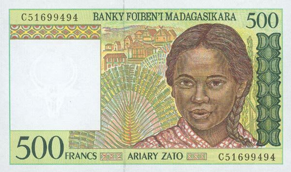 马达加斯加 Pick 75 ND1994年版500 Francs 纸钞 
