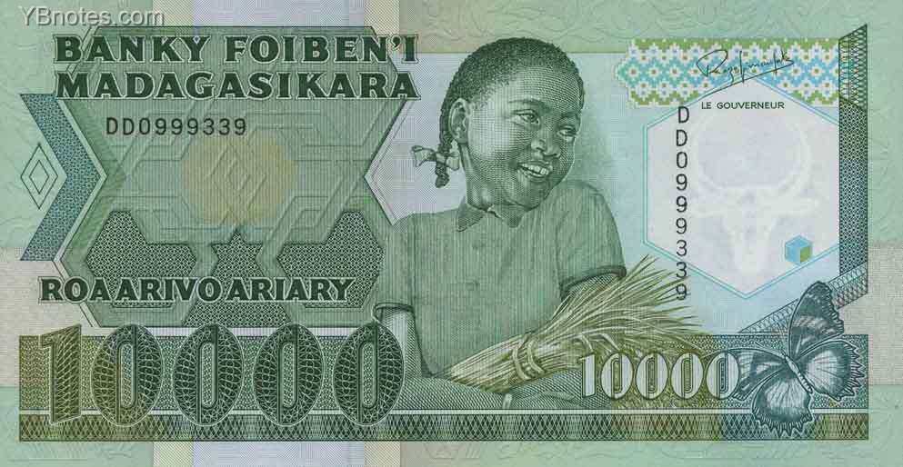马达加斯加 Pick 74 ND1988-94年版10000 Francs 纸钞 
