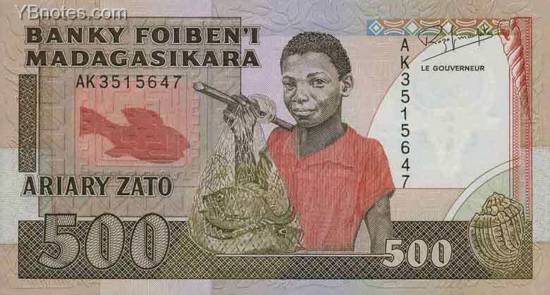 马达加斯加 Pick 71 ND1988-93年版500 Francs 纸钞 