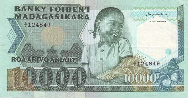 马达加斯加 Pick 70 ND1983-87年版10000 Francs 纸钞 