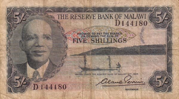 马拉维 Pick 01 L.1964年版5 Shillings 纸钞 