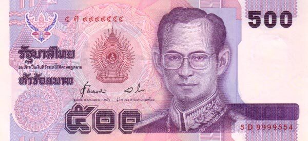 泰国 Pick 103 ND1996年版500 Baht 纸钞 156x72