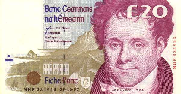 爱尔兰 Pick 77b 1997.10.29年版20 Pounds 纸钞 136x72