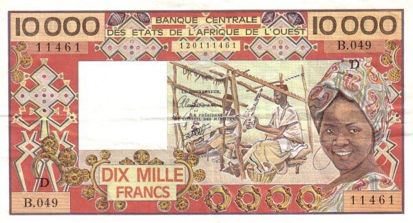 西非货币联盟 Pick 408Dg ND1981-92年版10000 Francs 纸钞 