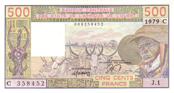 西非货币联盟 Pick 305Ca 1979年版500 Francs 纸钞 