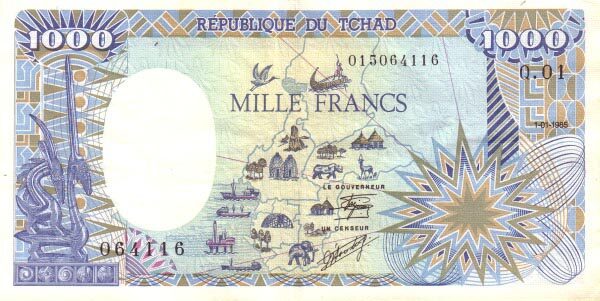 乍得 Pick 10 1985.1.1年版1000 Francs 纸钞 