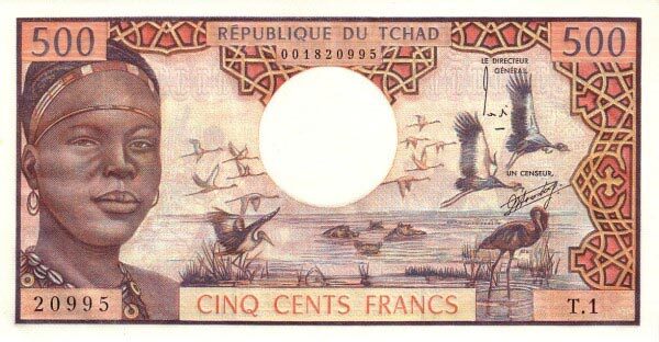 乍得 Pick 02a ND1974年版500 Francs 纸钞 