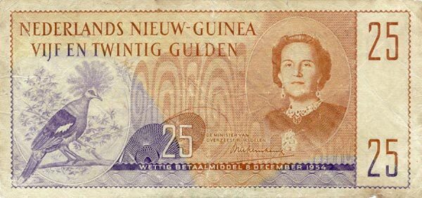 荷属新几内亚 Pick 15 1954年版25 Gulden 纸钞 