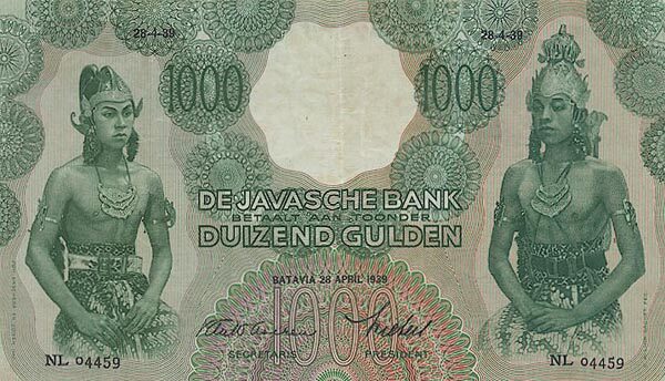 荷属东印度 Pick 085a 1939.4.28年版1,000 Gulden 纸钞 